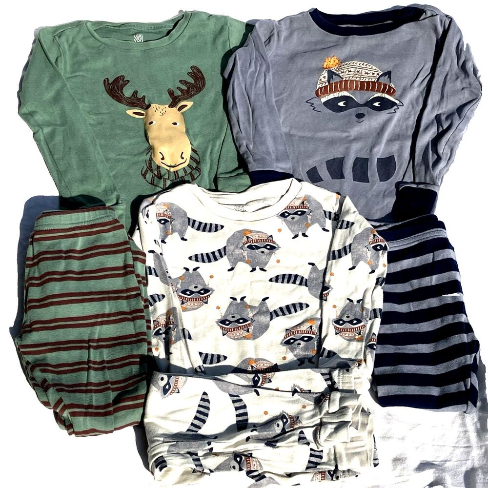 Just One You Carters 3T 4T Toddler Pajamas 3 Sets Raccoon Moose Tops Bottoms